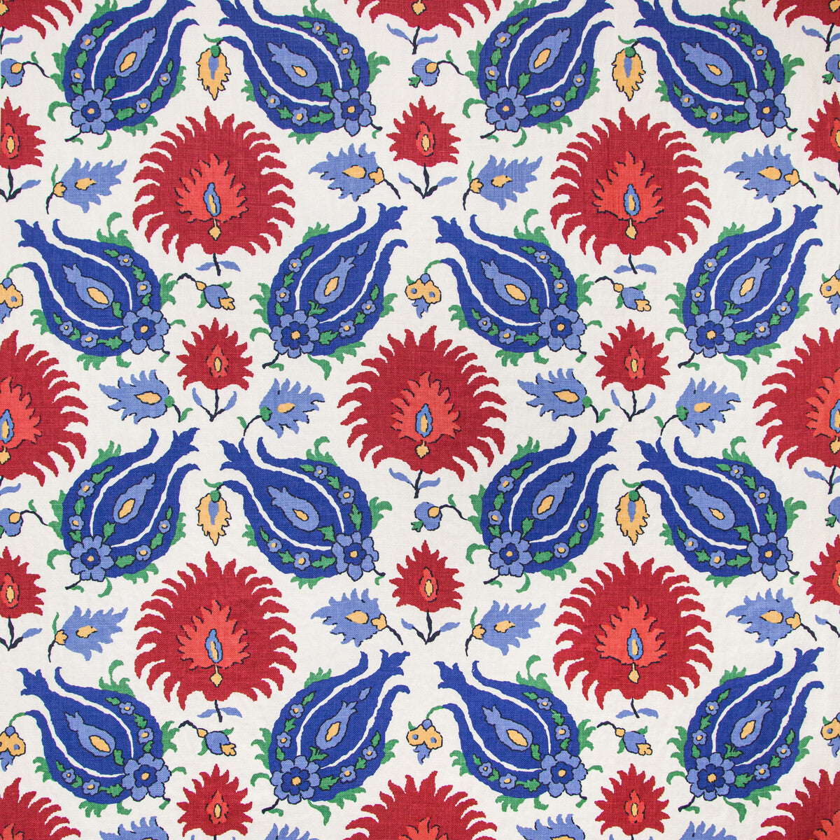 BRUNSCHWIG & FILS BR-700020.5193.0 KASHMIRI LINEN PRINT BLUE/RED Fabric - Eade's Wallpaper