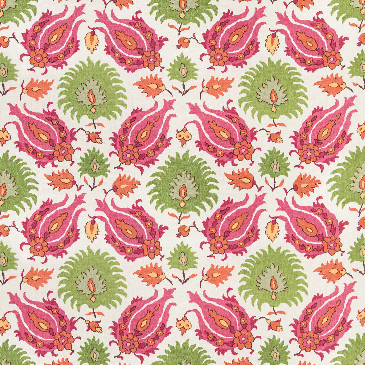 BRUNSCHWIG & FILS BR-700020.7312.0 KASHMIRI LINEN PRINT PINK/GREEN Fabric - Eade's Wallpaper