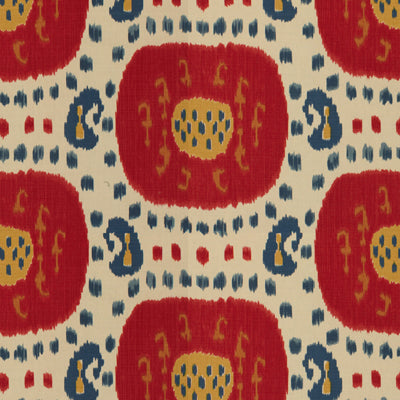 BRUNSCHWIG & FILS BR-71110.147.0 SAMARKAND COTTON AND LINEN PRINT POMPEIAN RED/OXFORD BLUE Fabric - Eade's Wallpaper
