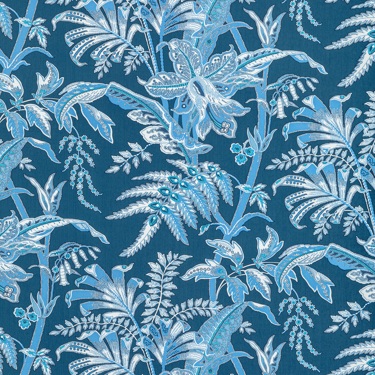 BRUNSCHWIG & FILS BR-79121.550.0 SEYCHELLES COTTON PRINT NAVY Fabric - Eade's Wallpaper