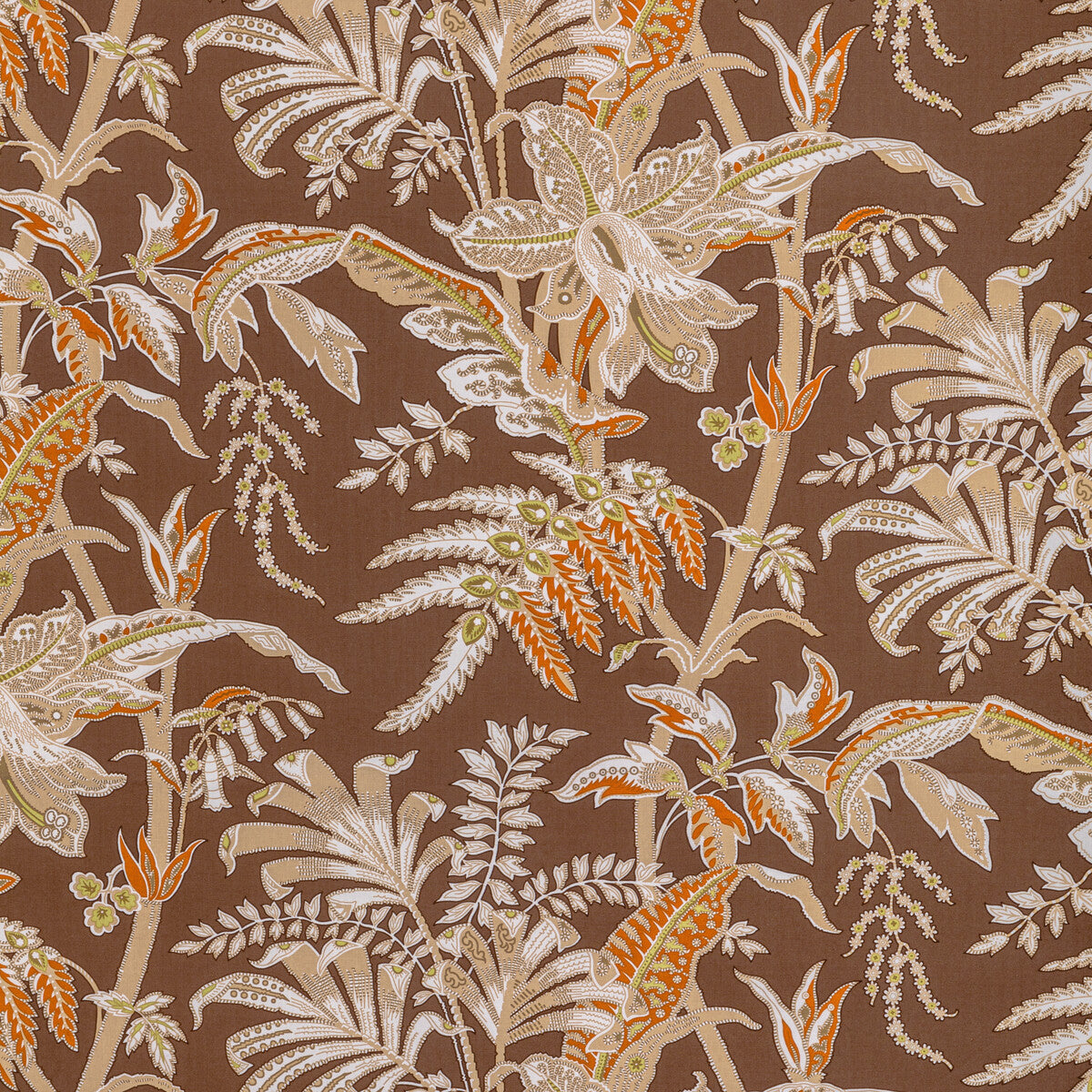 BRUNSCHWIG & FILS BR-79121.630.0 SEYCHELLES COTTON PRINT MOCHA Fabric - Eade's Wallpaper