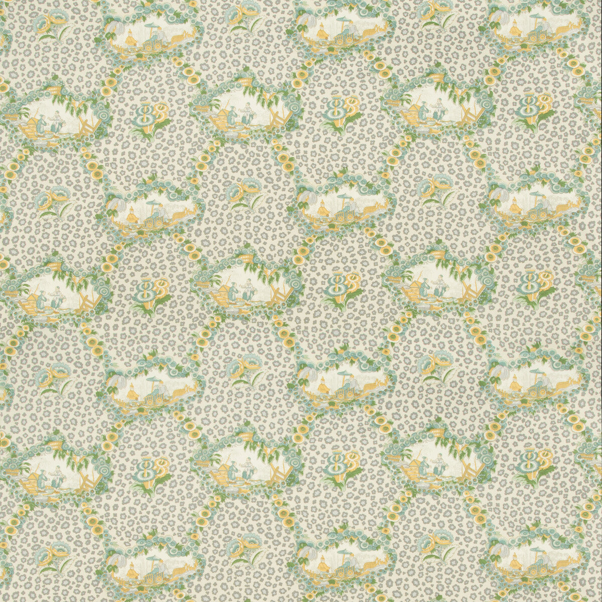 BRUNSCHWIG & FILS BR-79227.113.0 CHINESE LEOPARD TOILE MIST Fabric - Eade's Wallpaper