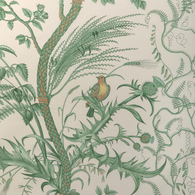 BRUNSCHWIG & FILS BR-79431.435.0 BIRD AND THISTLE COTTON PRINT GREEN Fabric - Eade's Wallpaper