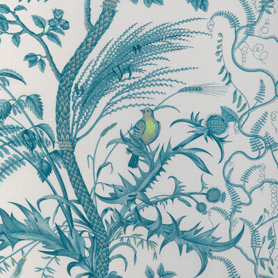 BRUNSCHWIG & FILS BR-79431.513.0 BIRD AND THISTLE COTTON PRINT AQUA Fabric - Eade's Wallpaper