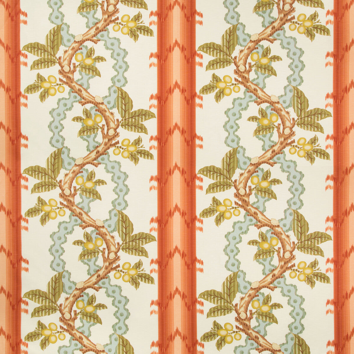 BRUNSCHWIG & FILS BR-79510.123.0 JOSSELIN COTTON AND LINEN PRINT SPICE/CELADON Fabric - Eade's Wallpaper
