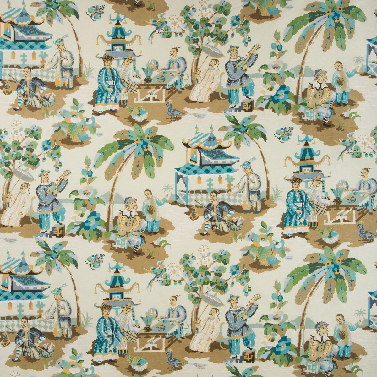 BRUNSCHWIG & FILS BR-79601.113.0 XIAN LINEN & COTTON PRINT SEAFOAM/SAND Fabric - Eade's Wallpaper