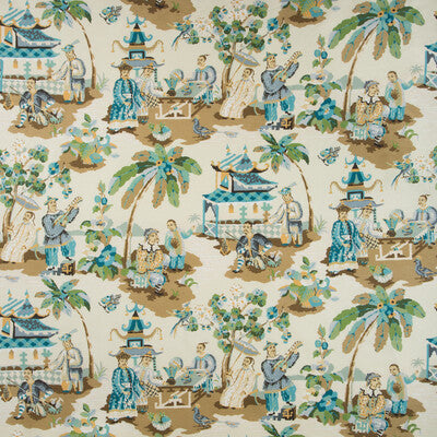 BRUNSCHWIG & FILS BR-79601.113.0 XIAN LINEN & COTTON PRINT SEAFOAM/SAND Fabric - Eade's Wallpaper