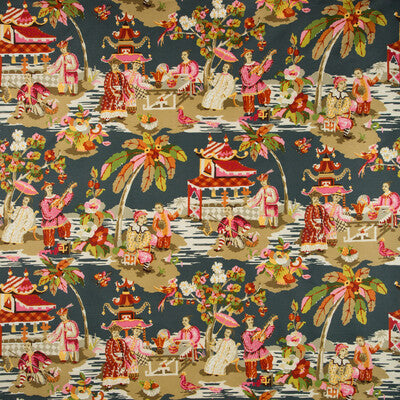 BRUNSCHWIG & FILS BR-79601.117.0 XIAN LINEN & COTTON PRINT GREY/PINK Fabric - Eade's Wallpaper