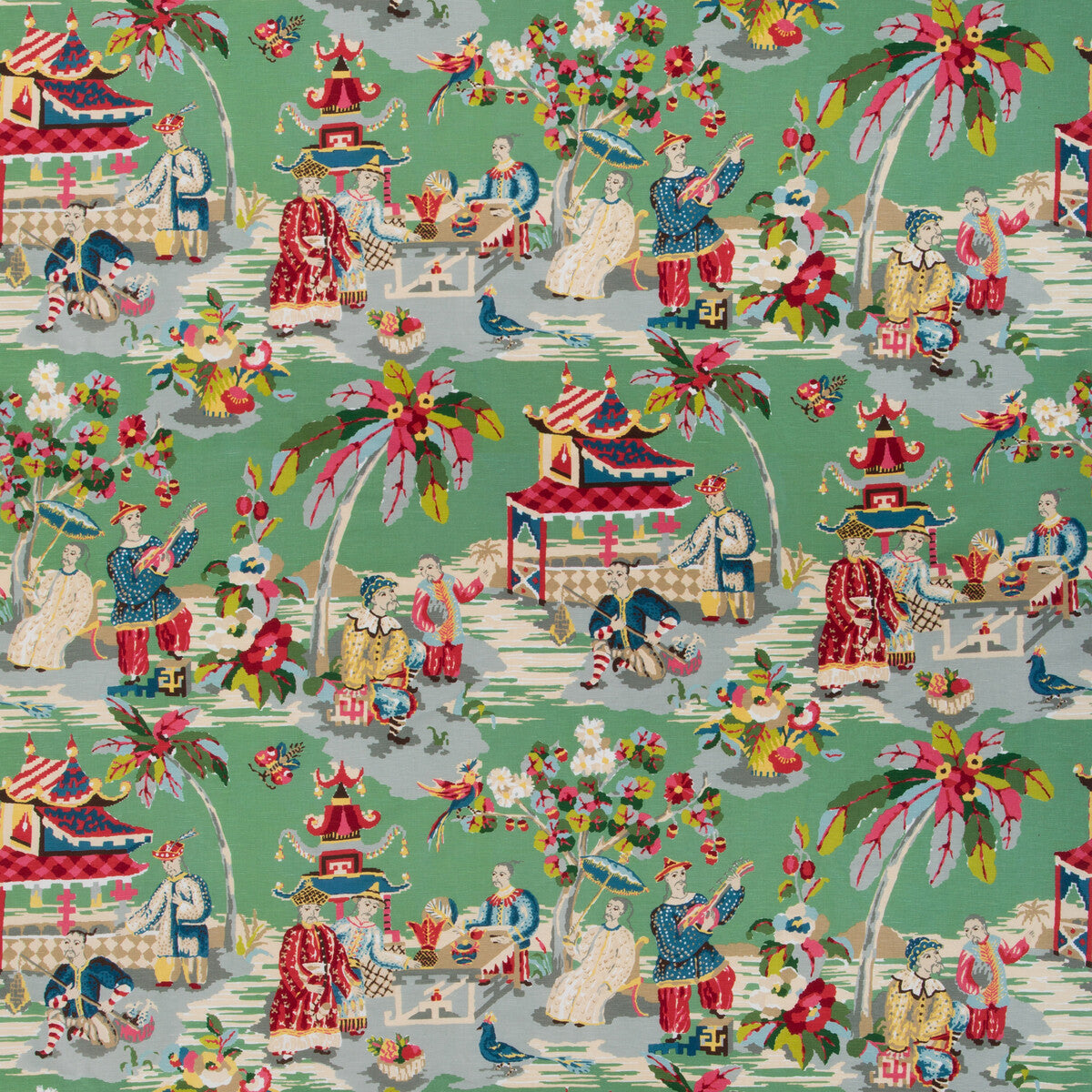 BRUNSCHWIG & FILS BR-79601.133.0 XIAN LINEN & COTTON PRINT JADE Fabric - Eade's Wallpaper