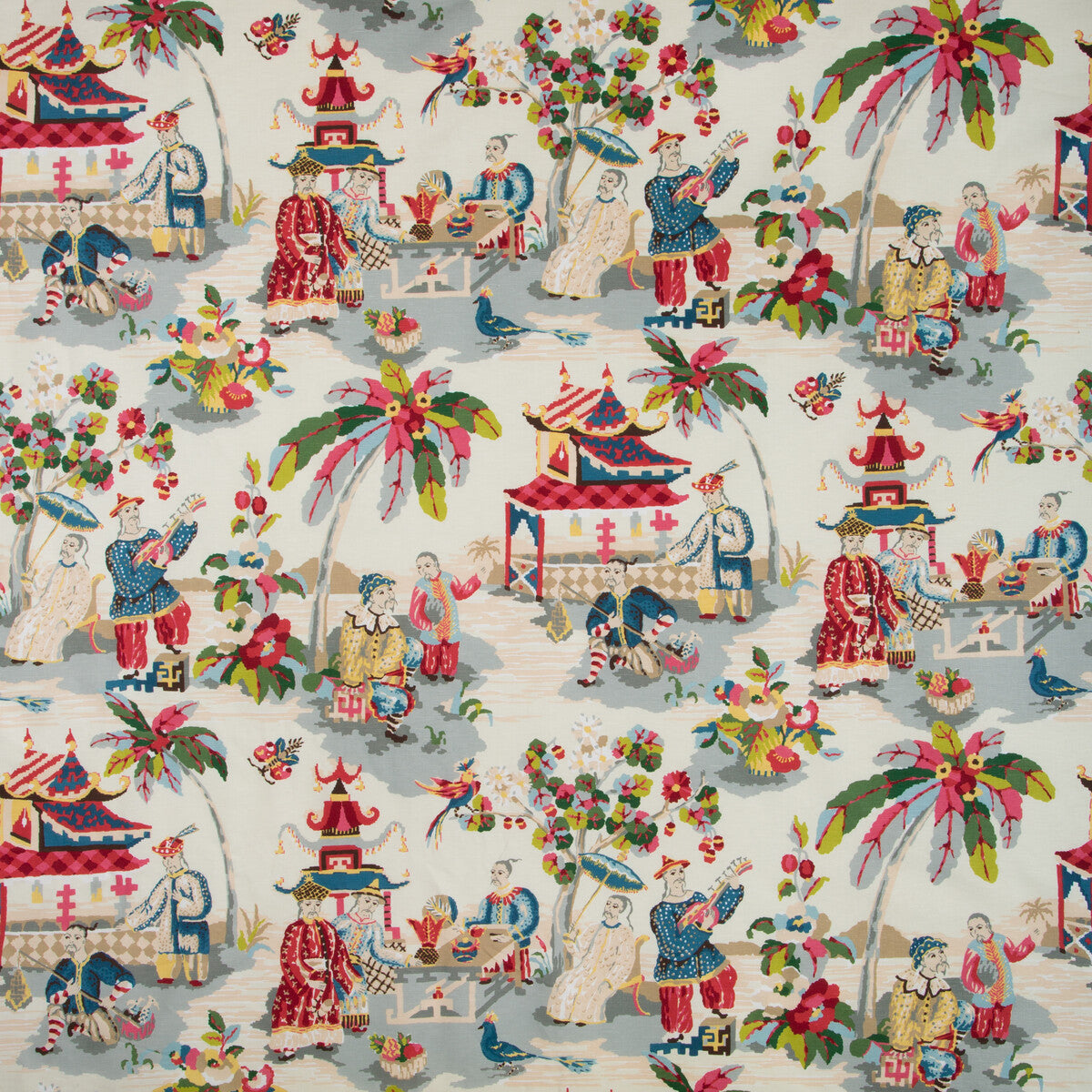 BRUNSCHWIG & FILS BR-79601.157.0 XIAN LINEN & COTTON PRINT PRUSSIAN/RED Fabric - Eade's Wallpaper