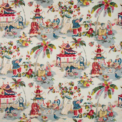 BRUNSCHWIG & FILS BR-79601.157.0 XIAN LINEN & COTTON PRINT PRUSSIAN/RED Fabric - Eade's Wallpaper