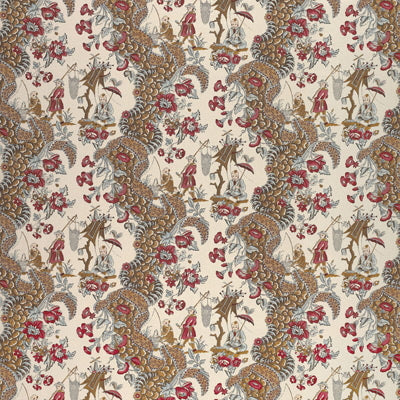 BRUNSCHWIG & FILS BR-79657.222.0 LES PECHEURS COTTON PRINT C RIMSON WITH BLUE Fabric - Eade's Wallpaper