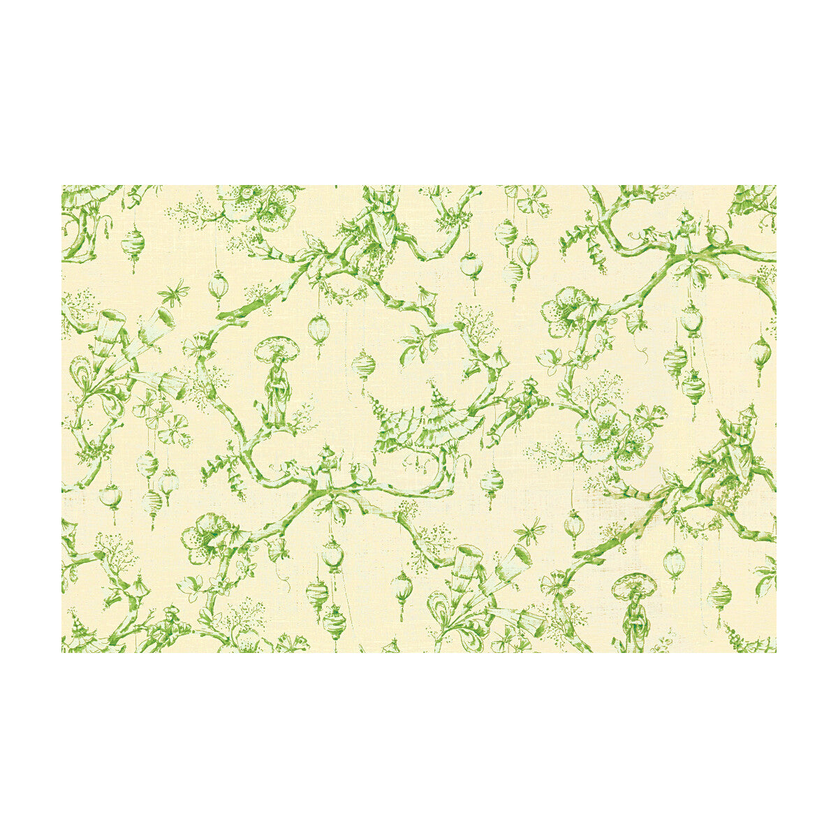 BRUNSCHWIG & FILS BR-79704.3.0 FESTIVAL OF LANTERNS LINEN PRINT GREEN Fabric - Eade's Wallpaper
