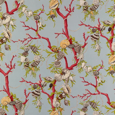 BRUNSCHWIG & FILS BR-79758.249.0 APHRODITES TREASURES LINEN & COTTON PRINT AQUAMARINE Fabric - Eade's Wallpaper