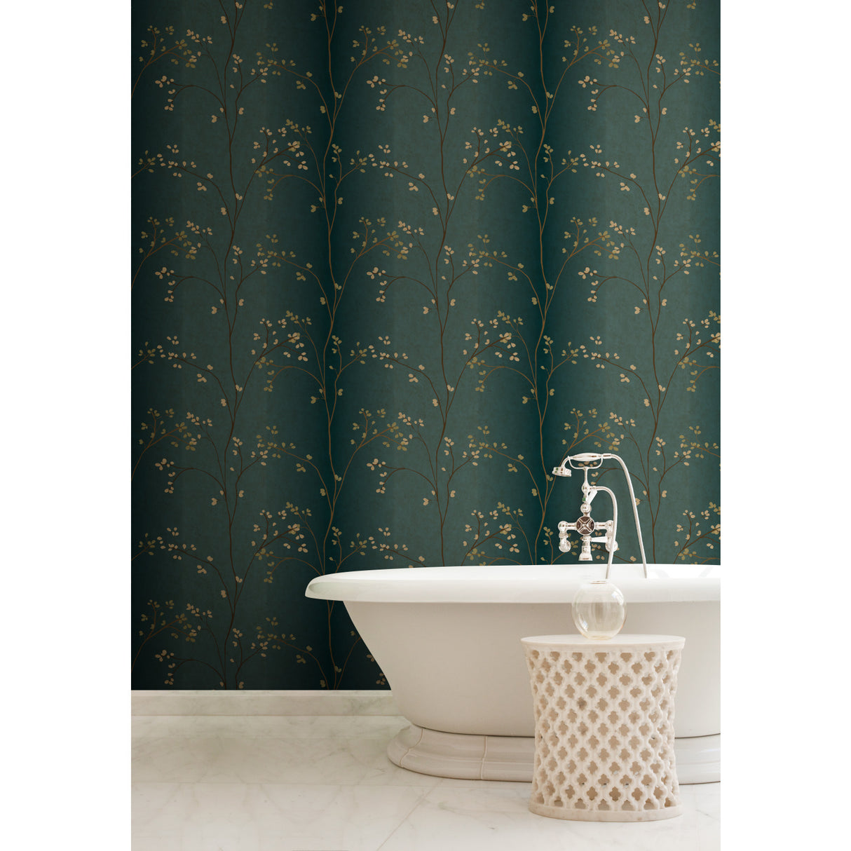 York BR6224 Vertical Blossoms Teal Metallic Wallpaper