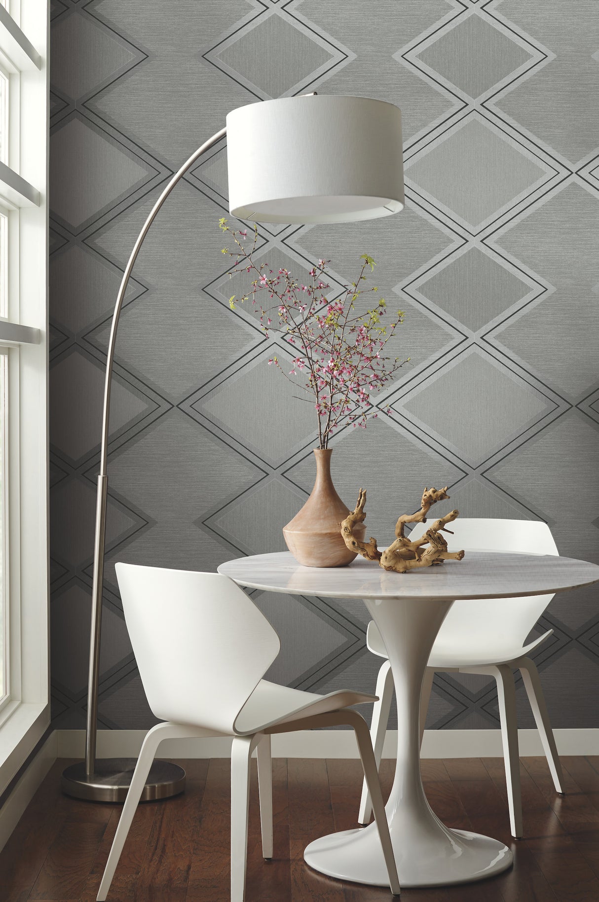 York BW3822 Diamond Twist Grey & Black Wallpaper