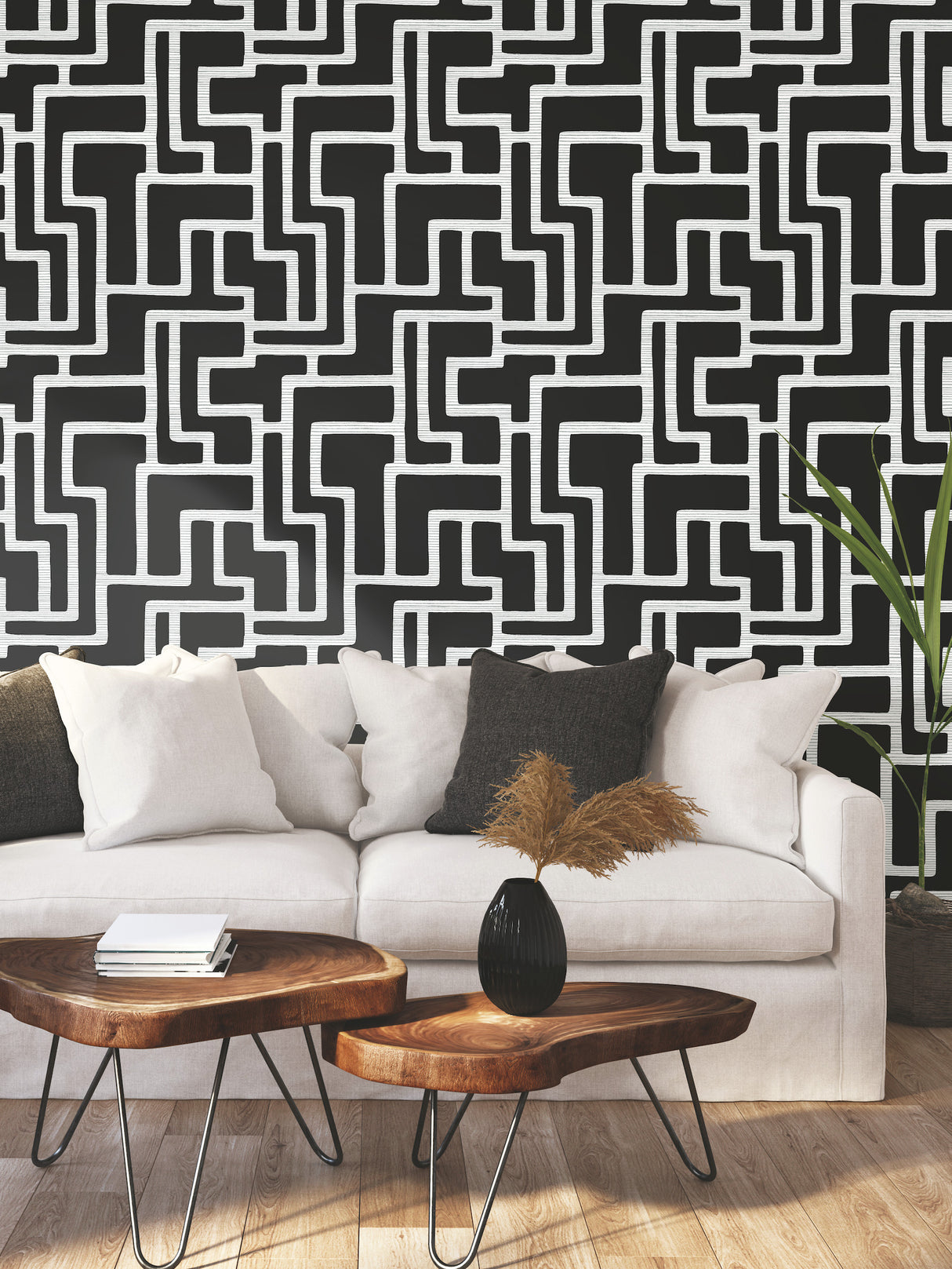 York BW3831 Graphic Polyomino Black & White Wallpaper