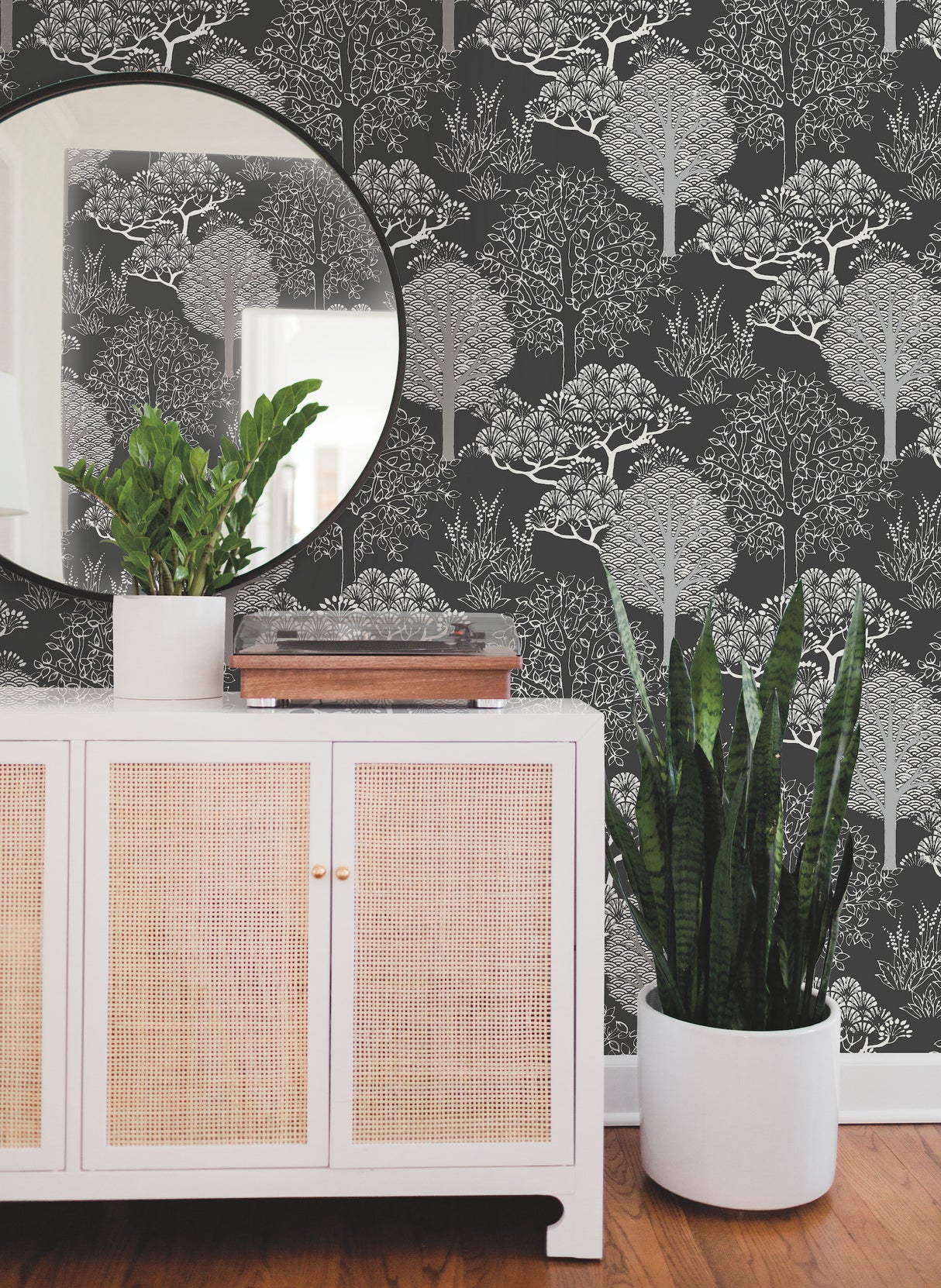 York BW3852 Kimono Trees Black Metallic Wallpaper