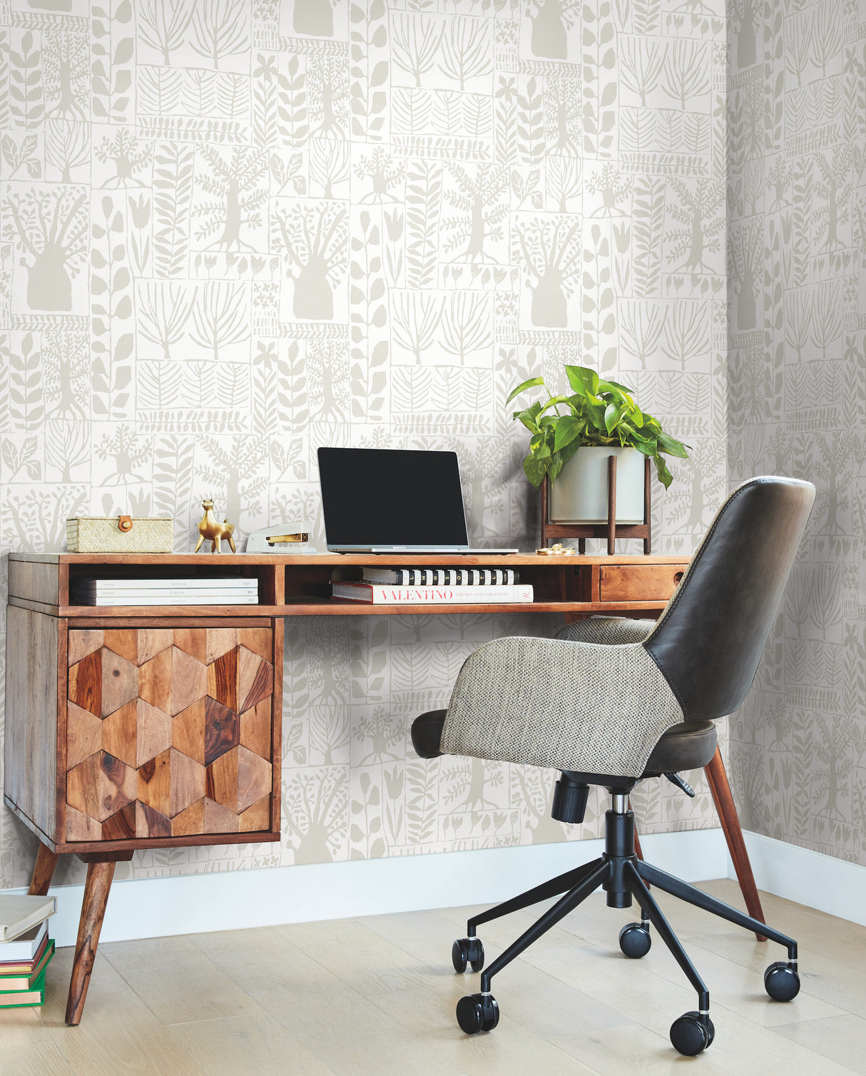York BW3861 Primitive Trees White & Cream Wallpaper
