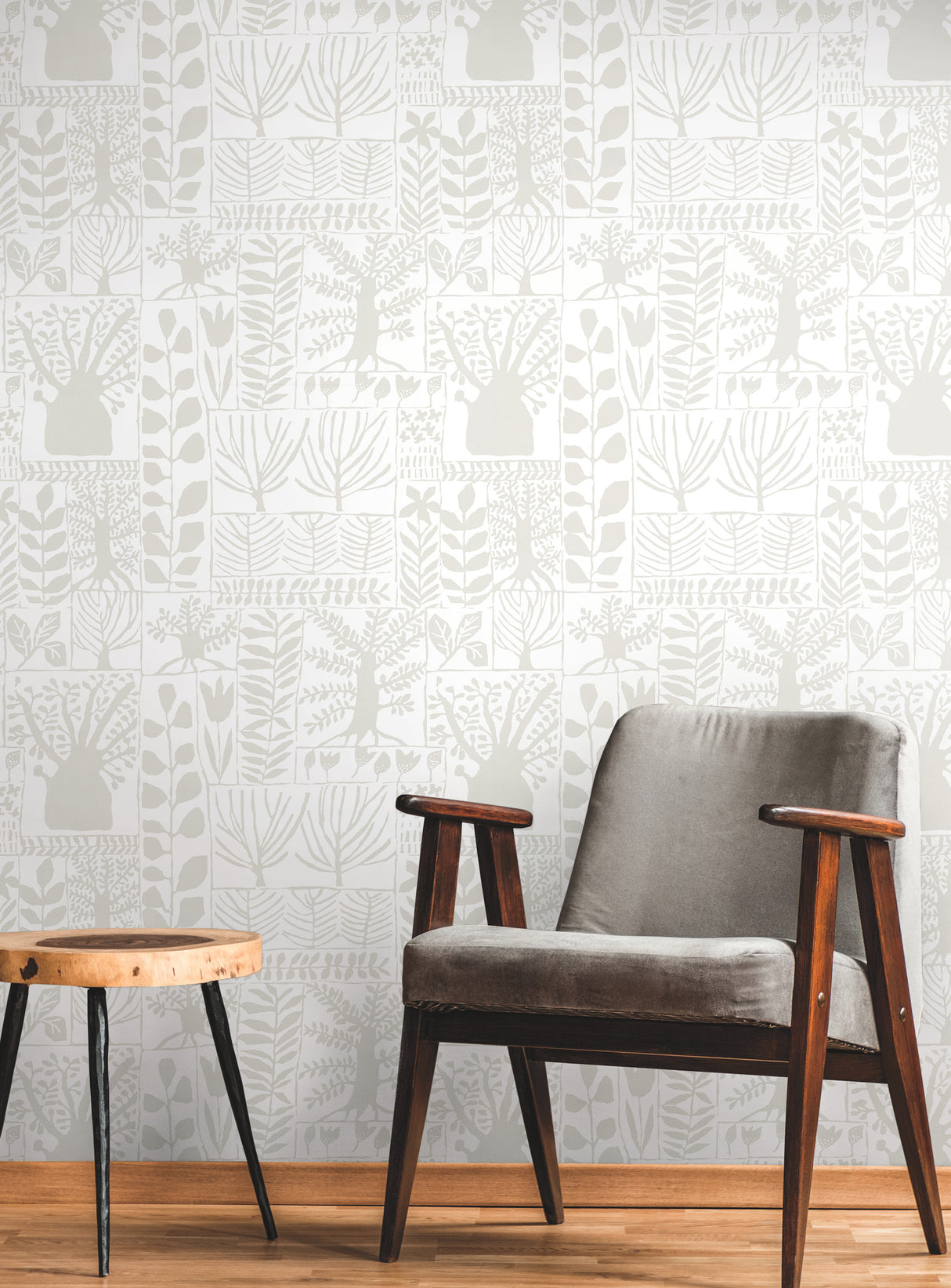 York BW3861 Primitive Trees White & Cream Wallpaper