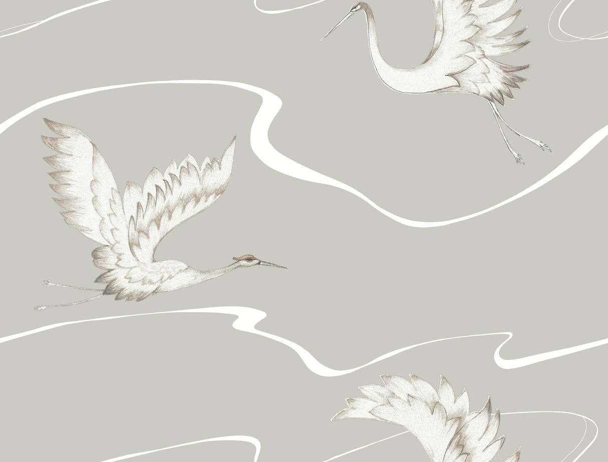 York BW3872 Soaring Cranes Taupe Wallpaper