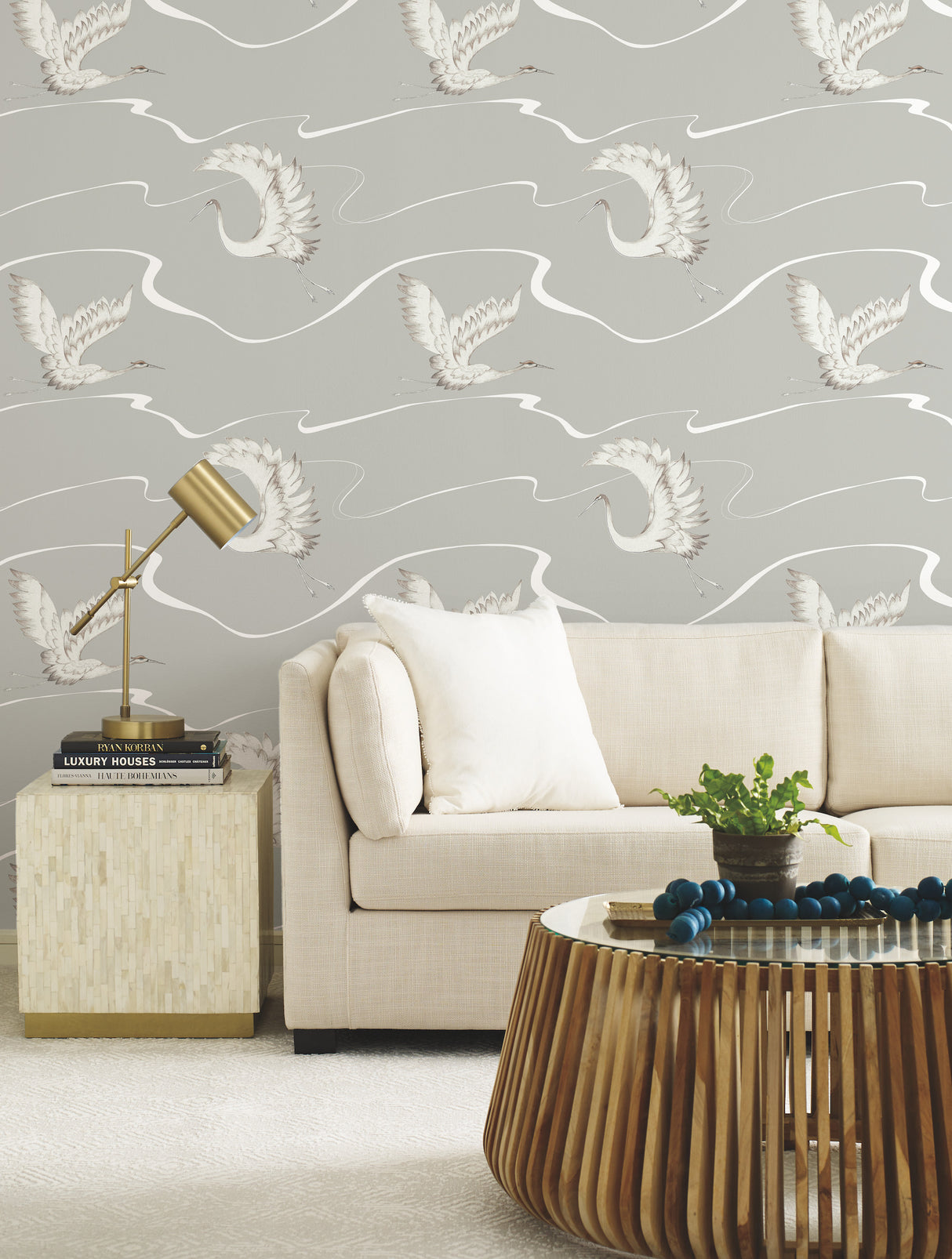 York BW3872 Soaring Cranes Taupe Wallpaper