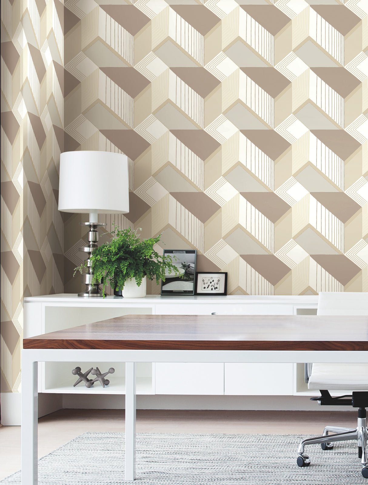 York BW3881 Graphic Geo Blocks White & Cream Wallpaper