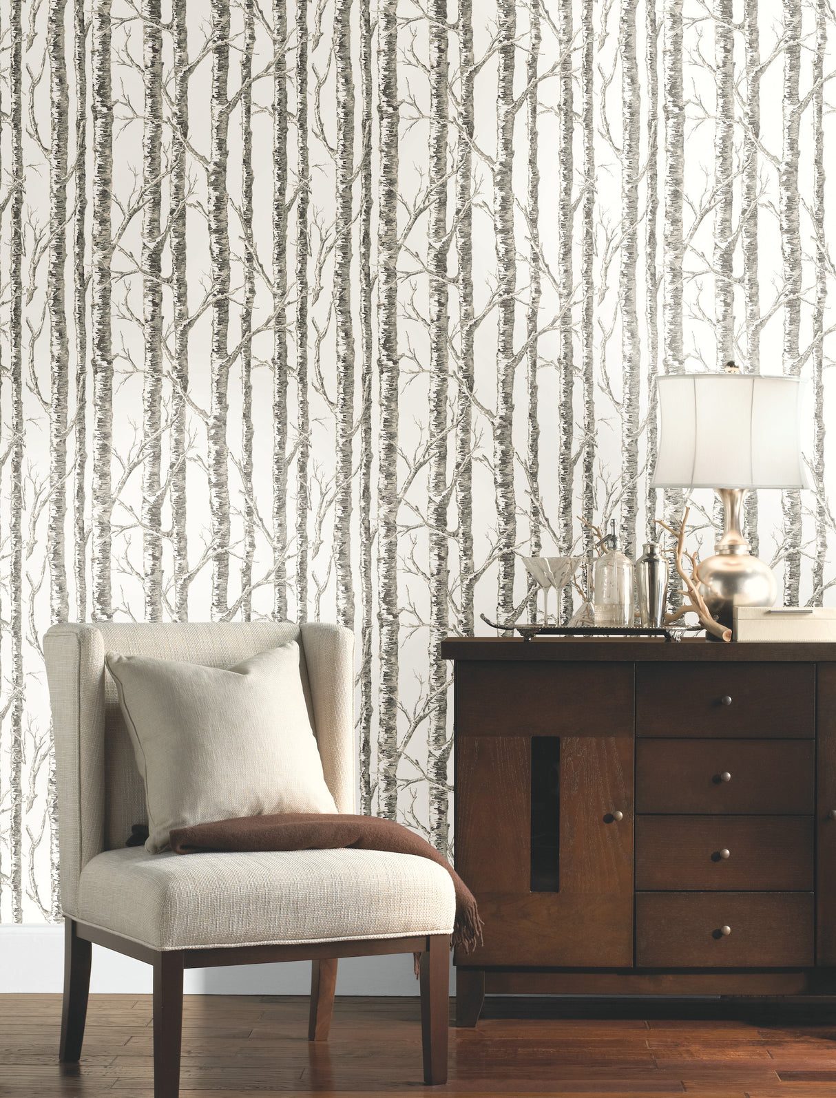 York BW3901 Paper Birch White & Grey Wallpaper