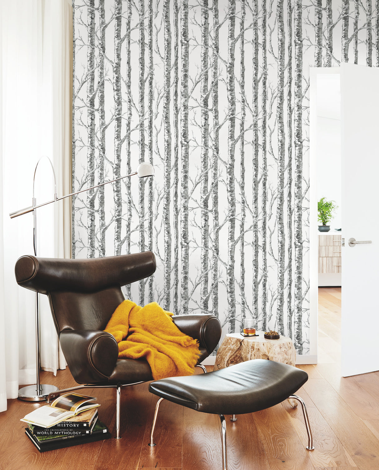 York BW3902 Paper Birch Black & White Wallpaper
