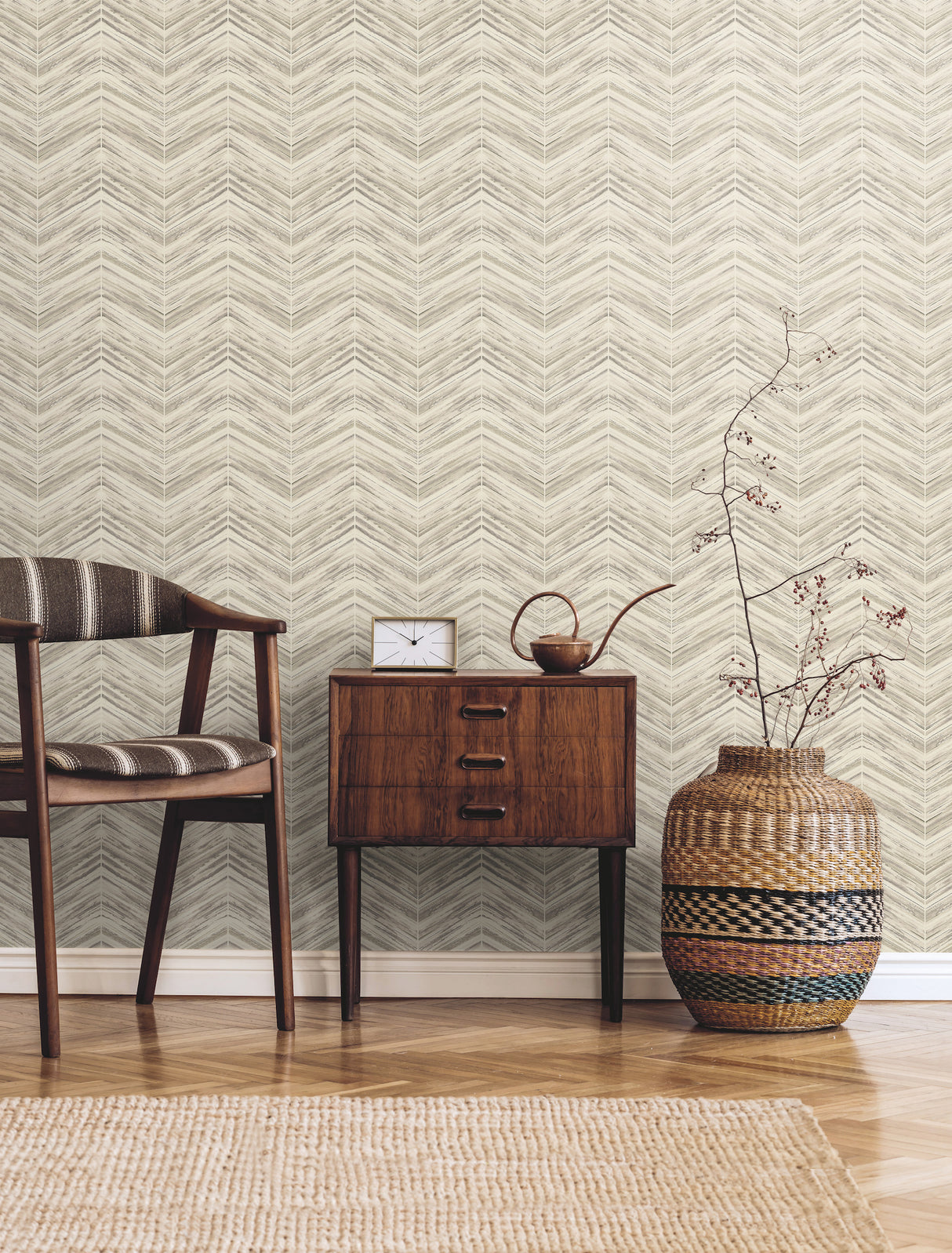 York BW3912 Petite Watercolor Chevron Cream Wallpaper