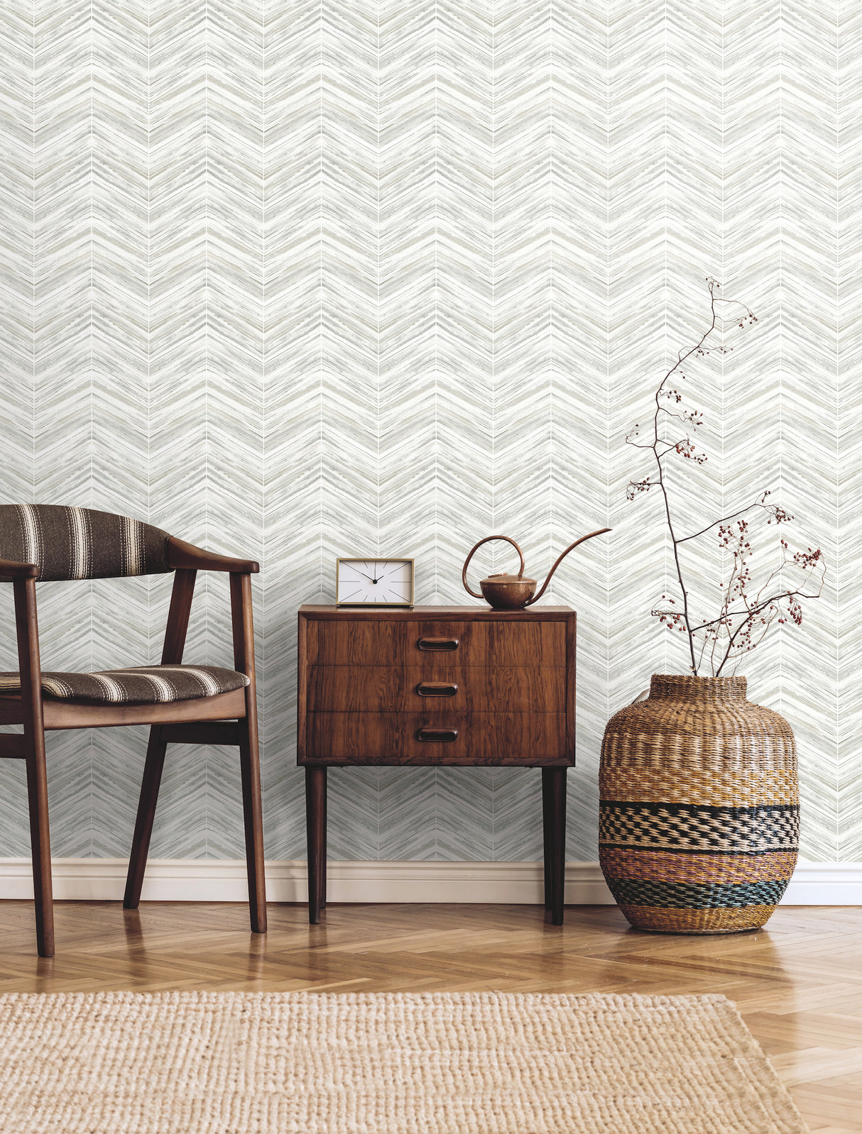 York BW3913 Petite Watercolor Chevron White & Grey Wallpaper