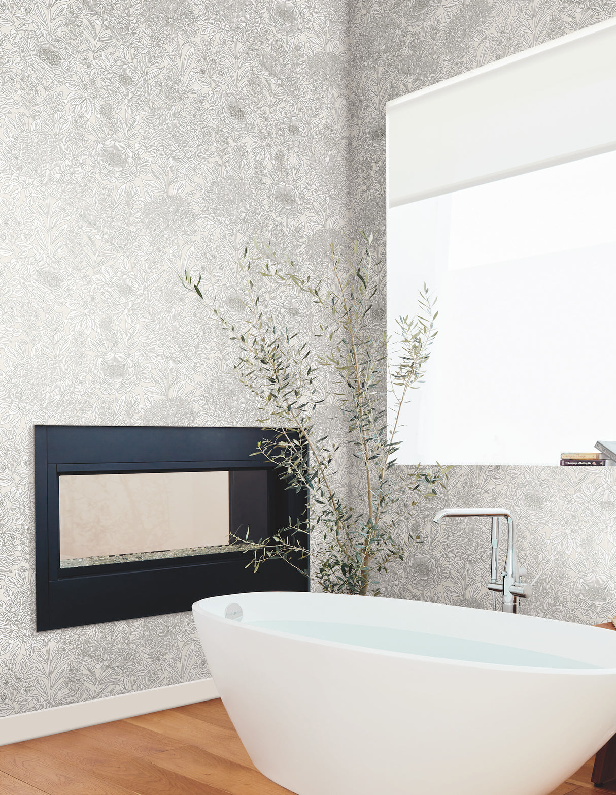 York BW3921 Wood Block Blooms Cream Wallpaper