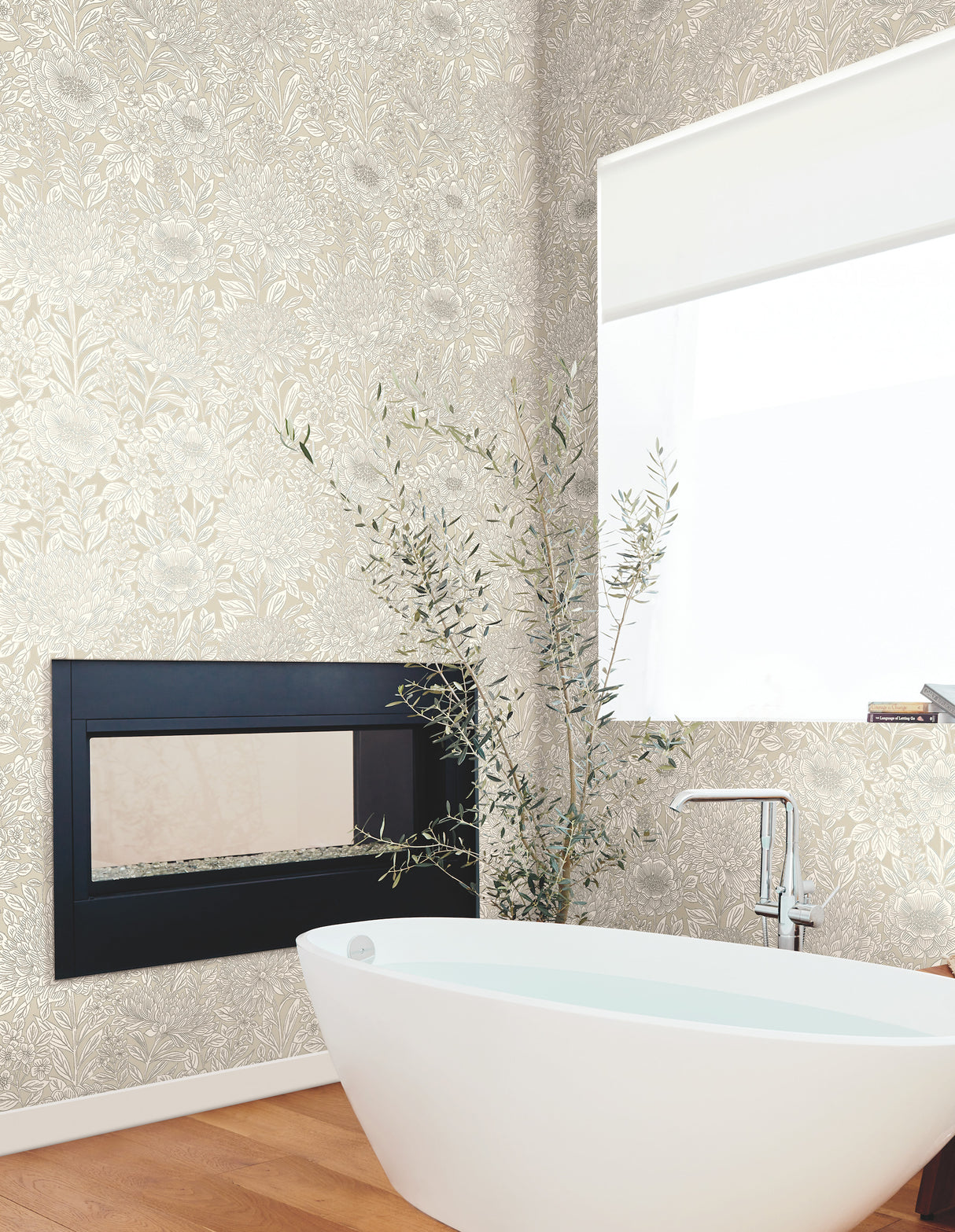 York BW3922 Wood Block Blooms Taupe & Silver Wallpaper