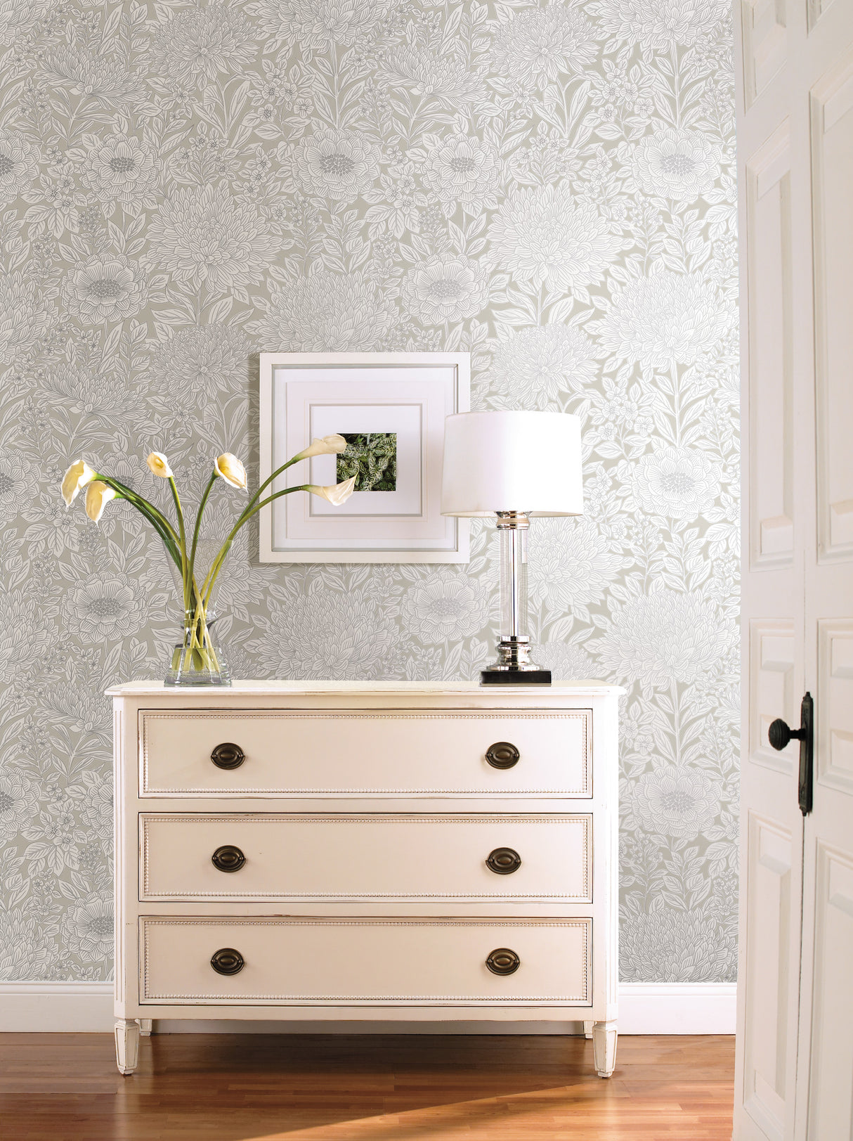 York BW3922 Wood Block Blooms Taupe & Silver Wallpaper