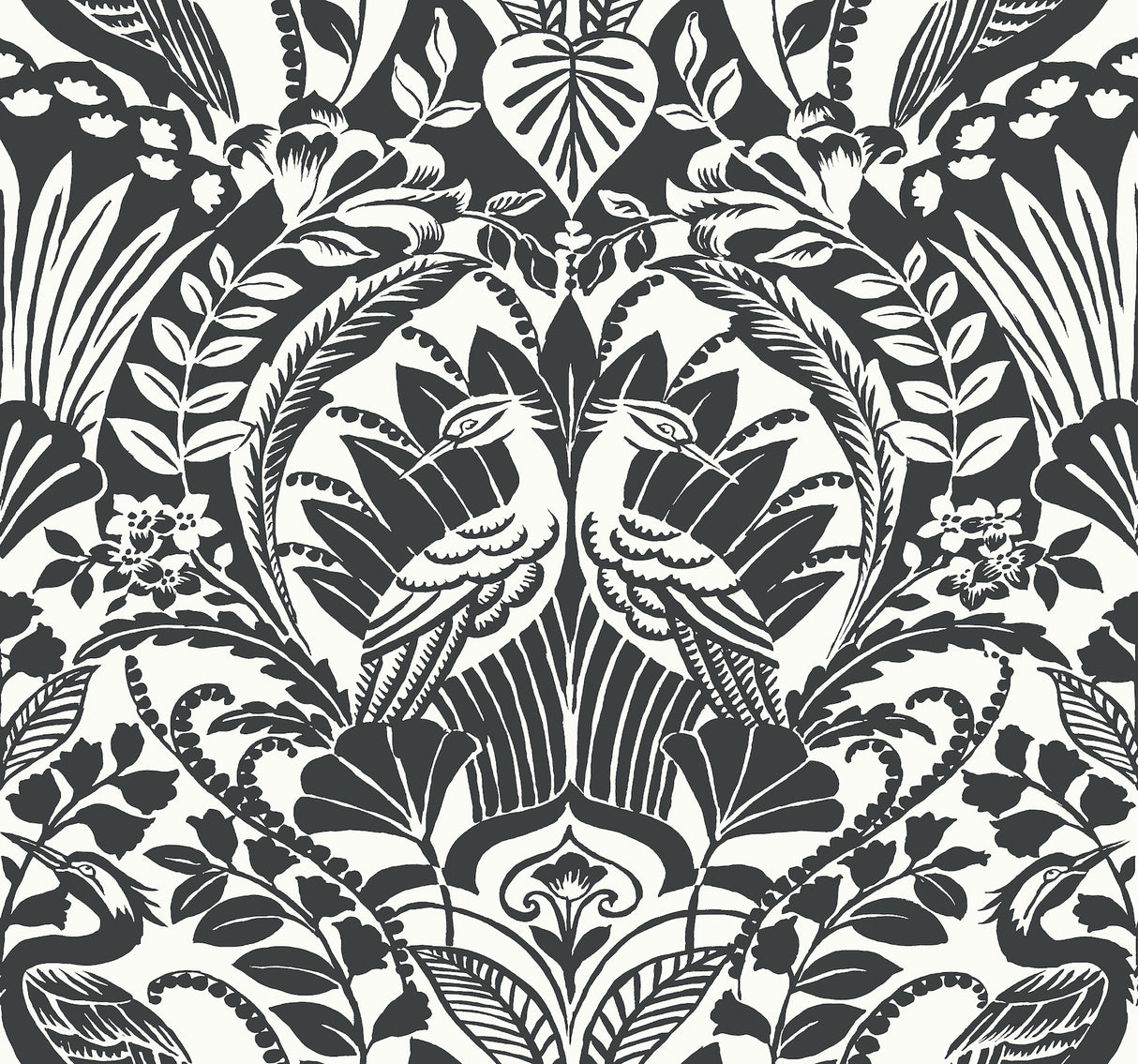 York BW3931 Egret Damask Black & White Wallpaper