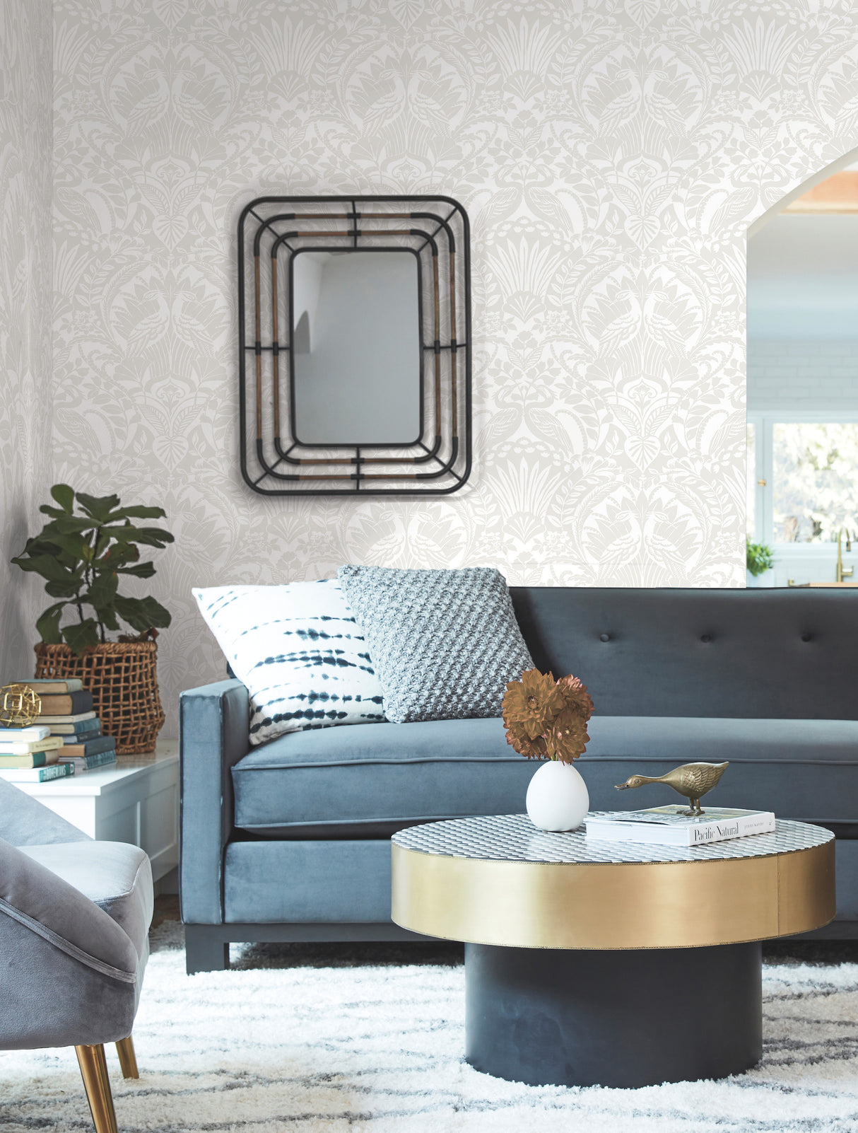 York BW3932 Egret Damask White & Cream Wallpaper