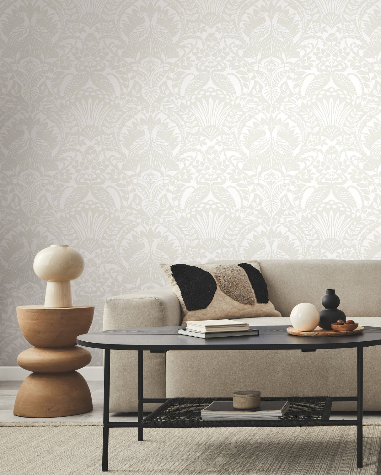 York BW3932 Egret Damask White & Cream Wallpaper