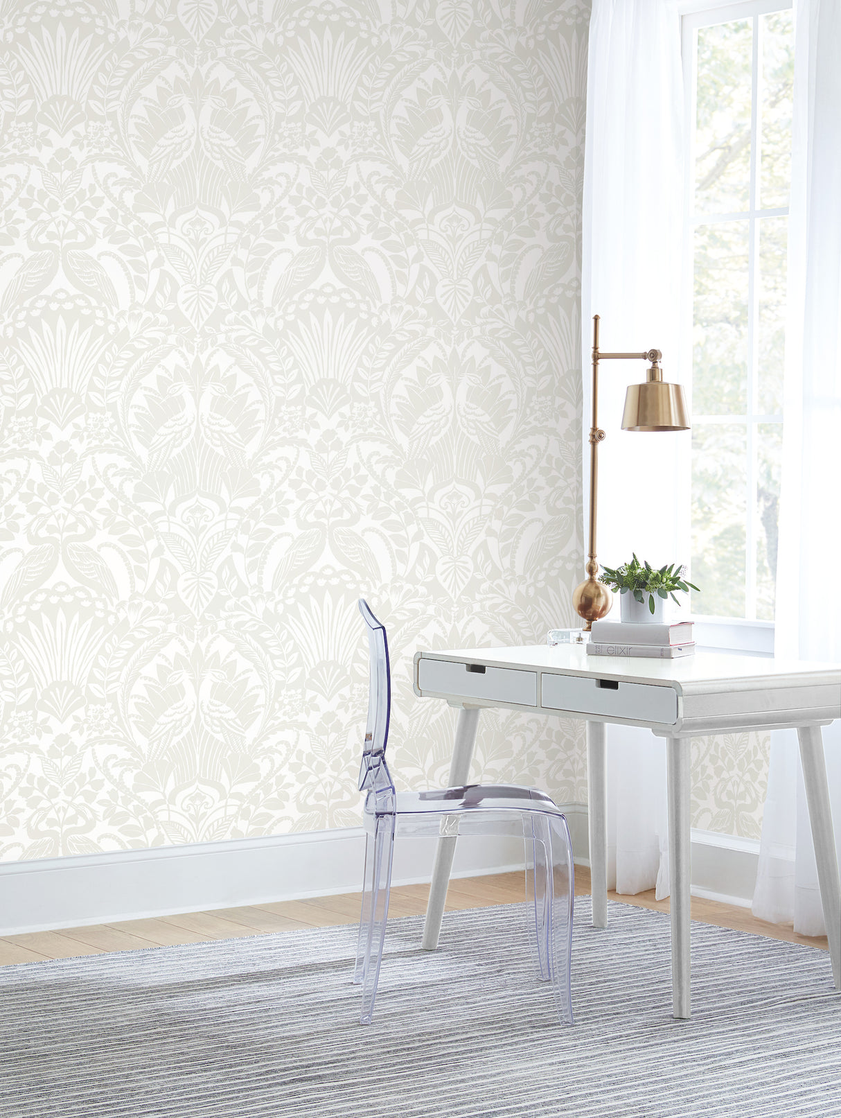 York BW3932 Egret Damask White & Cream Wallpaper