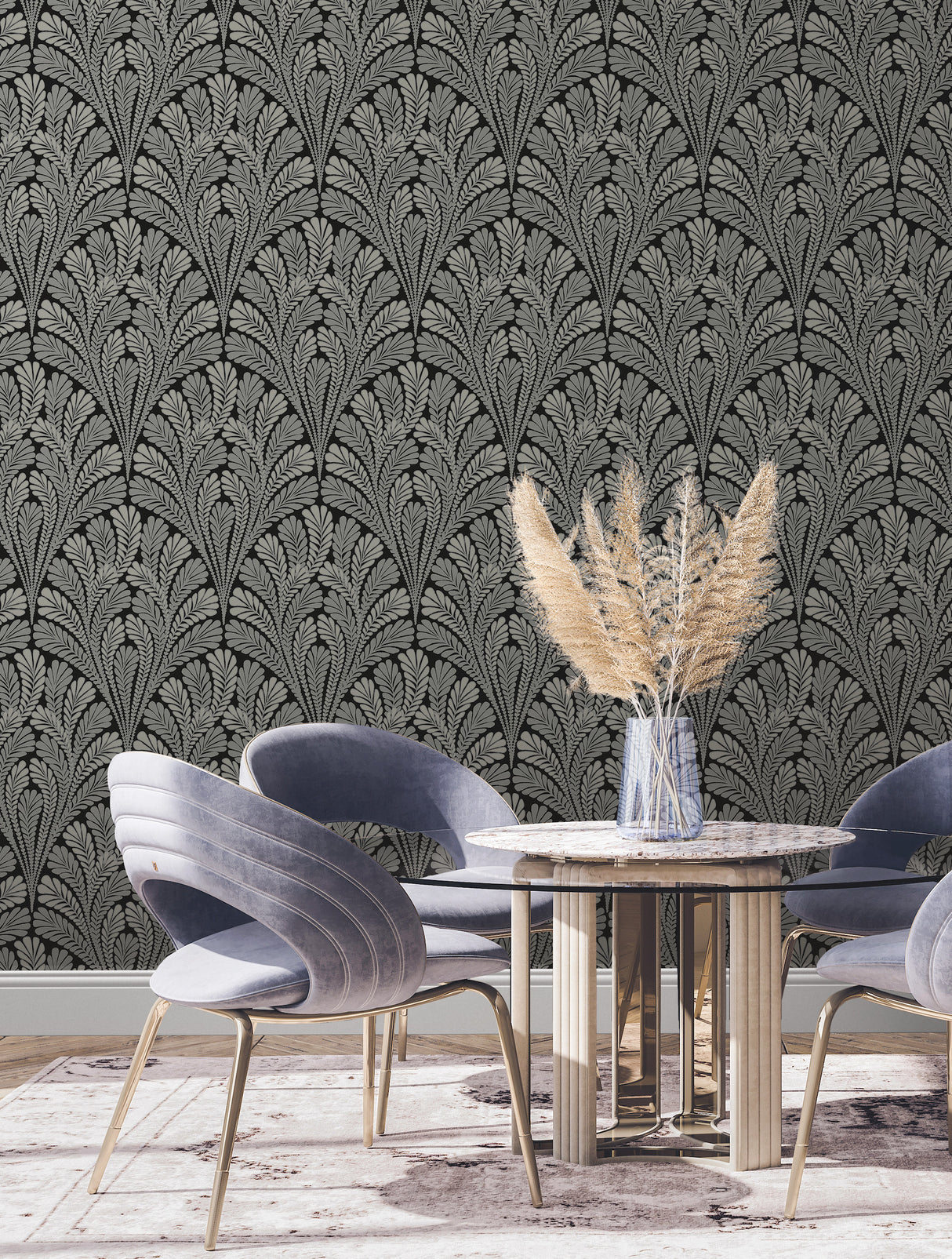 York BW3951 Shell Damask Black Wallpaper