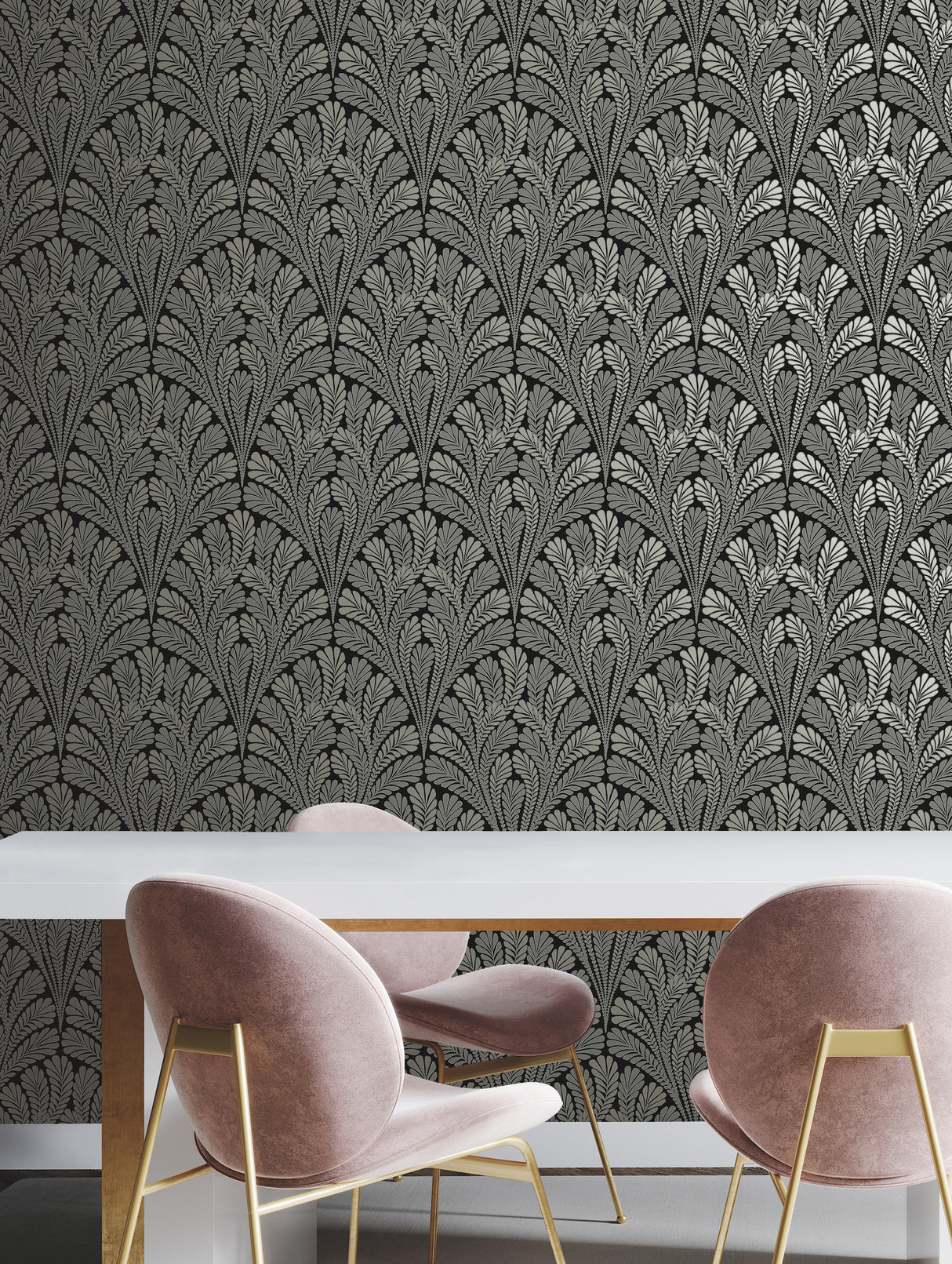 York BW3951 Shell Damask Black Wallpaper