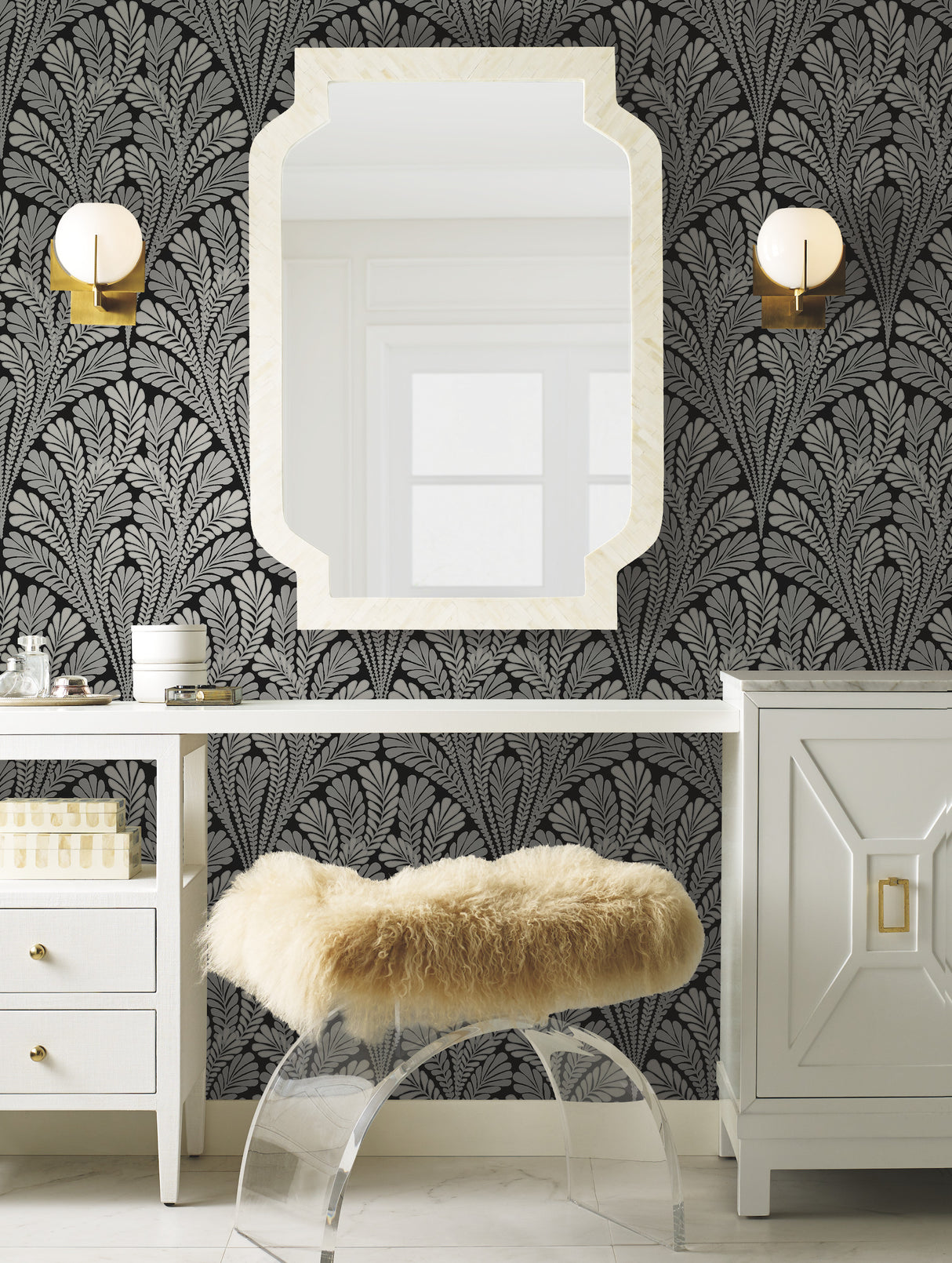 York BW3951 Shell Damask Black Wallpaper