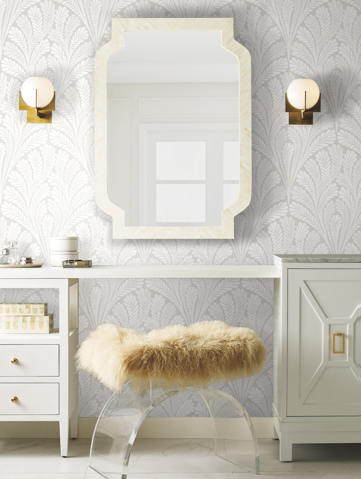 York BW3952 Shell Damask Neutral & Pearl Wallpaper