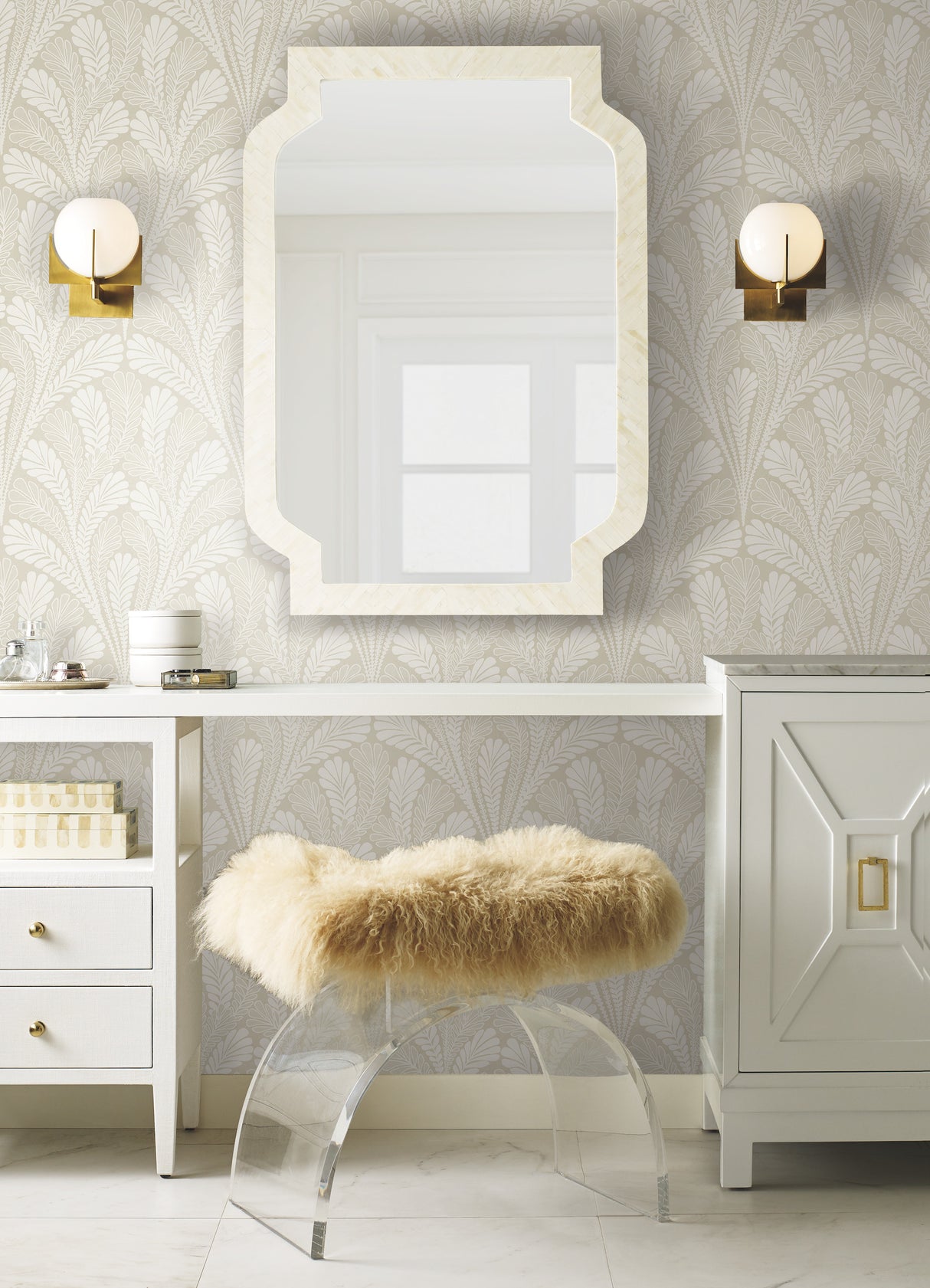 York BW3952 Shell Damask Neutral & Pearl Wallpaper