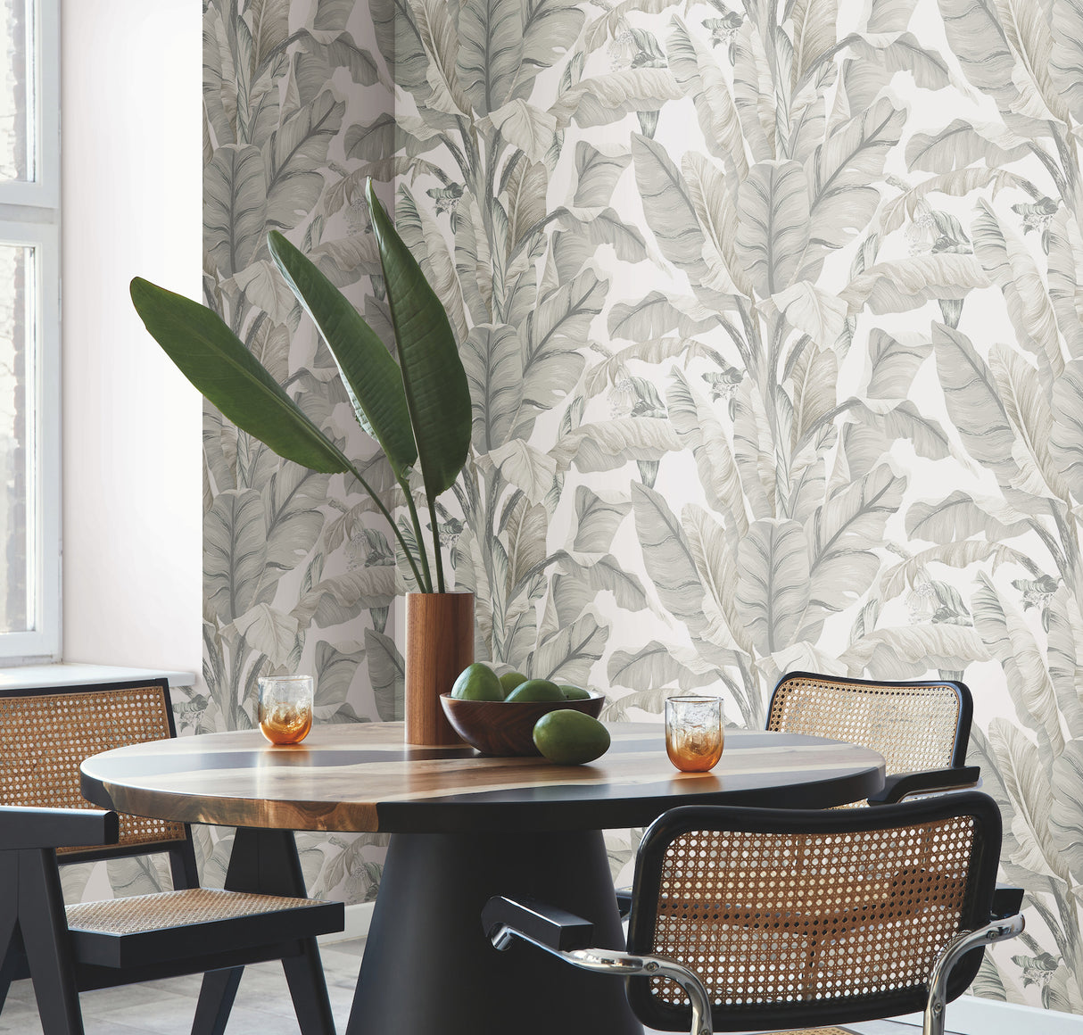 York BW3972 Banana Leaf White & Cream Wallpaper