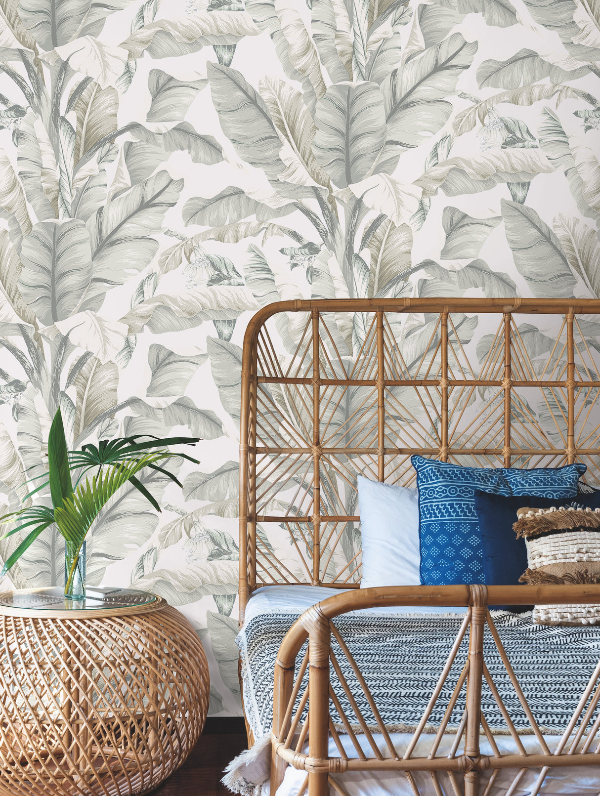 York BW3972 Banana Leaf White & Cream Wallpaper