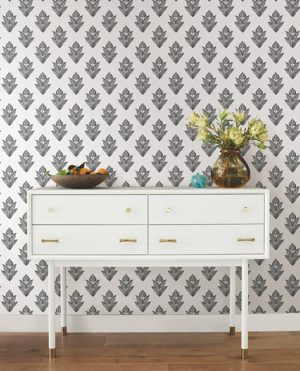 York BW3977 Lotus Motif Black & White Wallpaper