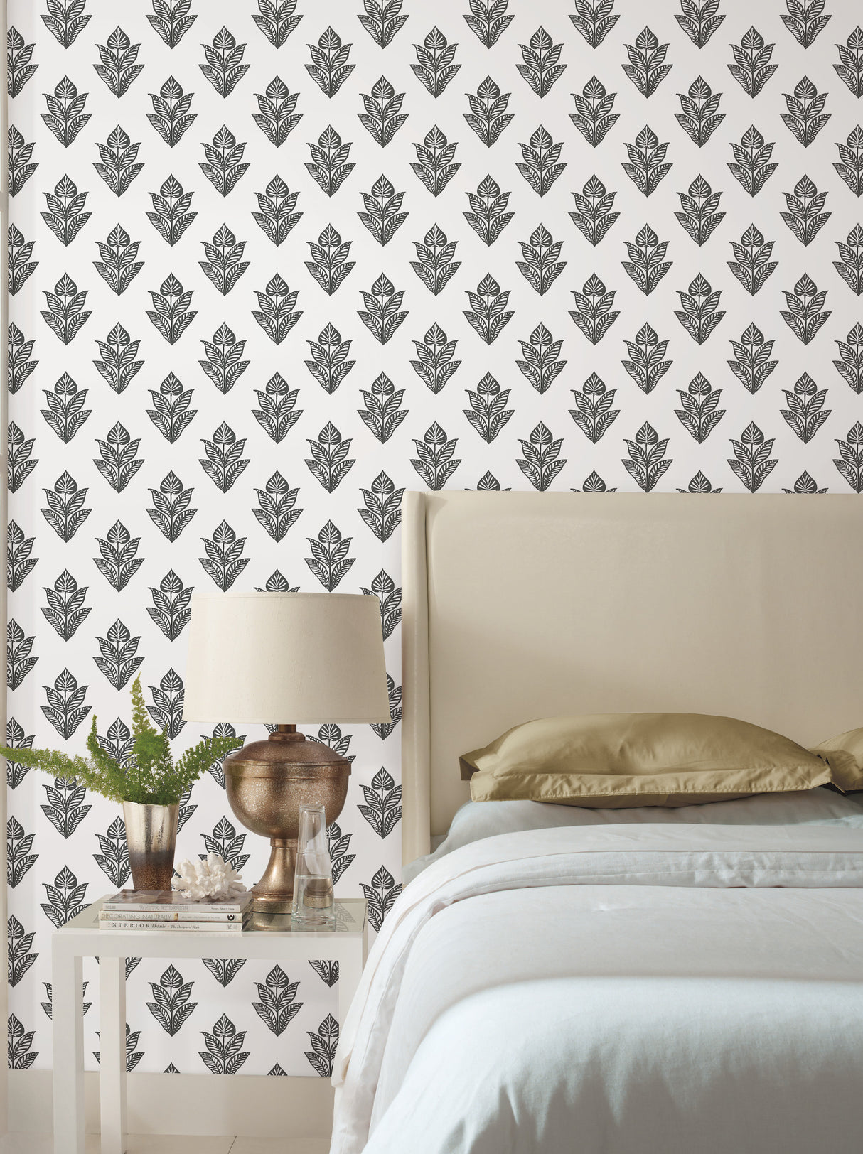 York BW3977 Lotus Motif Black & White Wallpaper