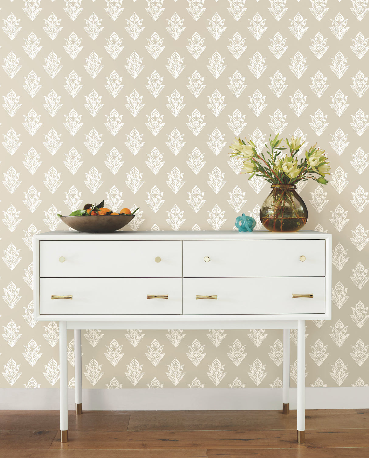York BW3978 Lotus Motif Cream & White Wallpaper