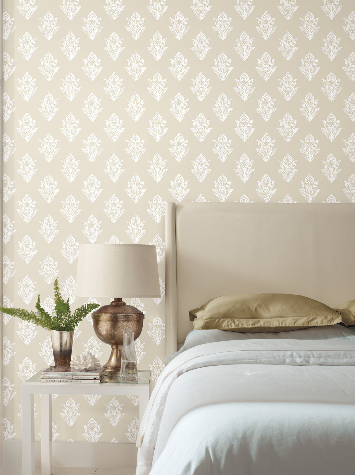 York BW3978 Lotus Motif Cream & White Wallpaper