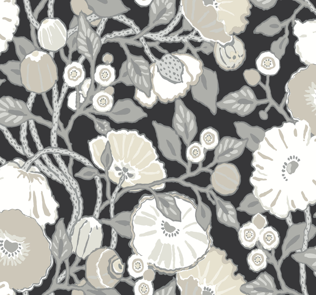 York BW3981 Vincent Poppies Black & Cream Wallpaper